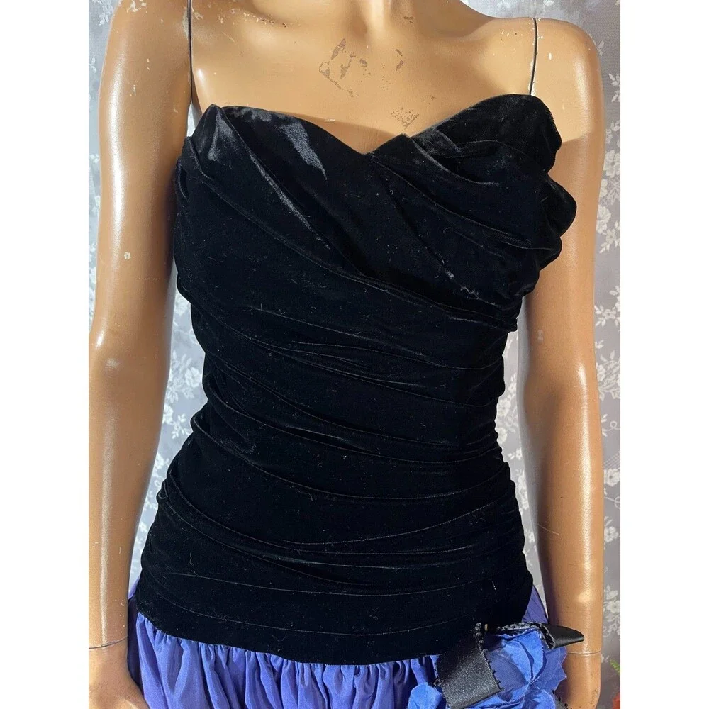 Vintage 80s Party Dress Size Small 1980s Retro Velvet Taffeta Balloon Skirt Mini